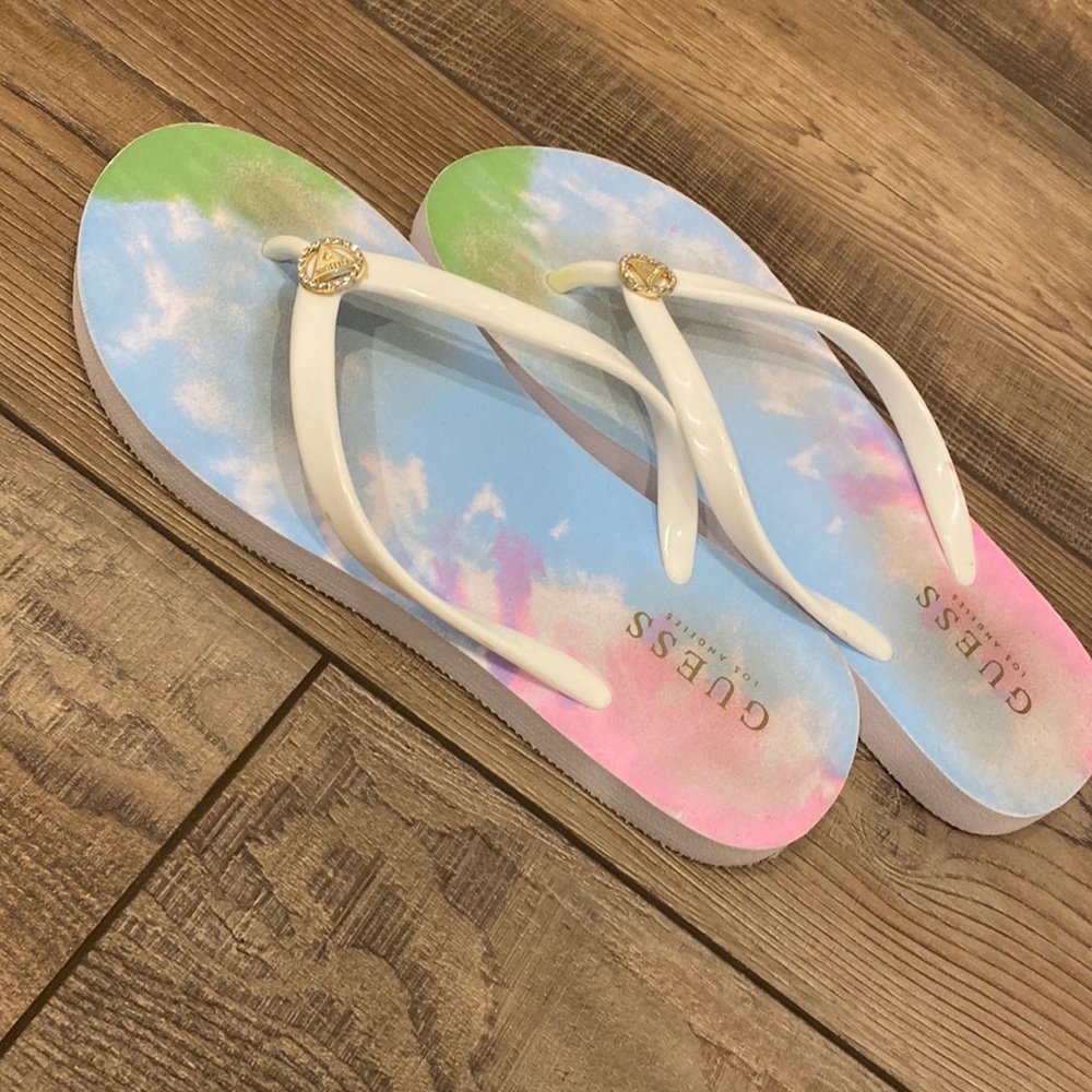 Rainbow Tye Dye Flip Flops- GUESS